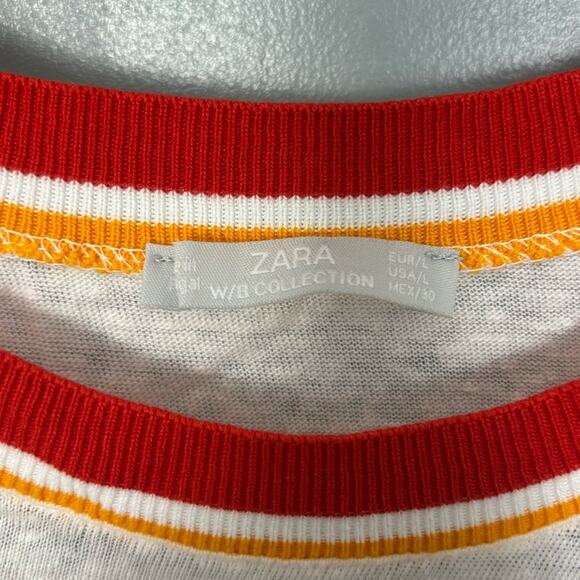 Zara W/B ‘How To Be Icon’ Graphic Tee Red Ringer White Shirt Women’s Large - Picture 4 of 5